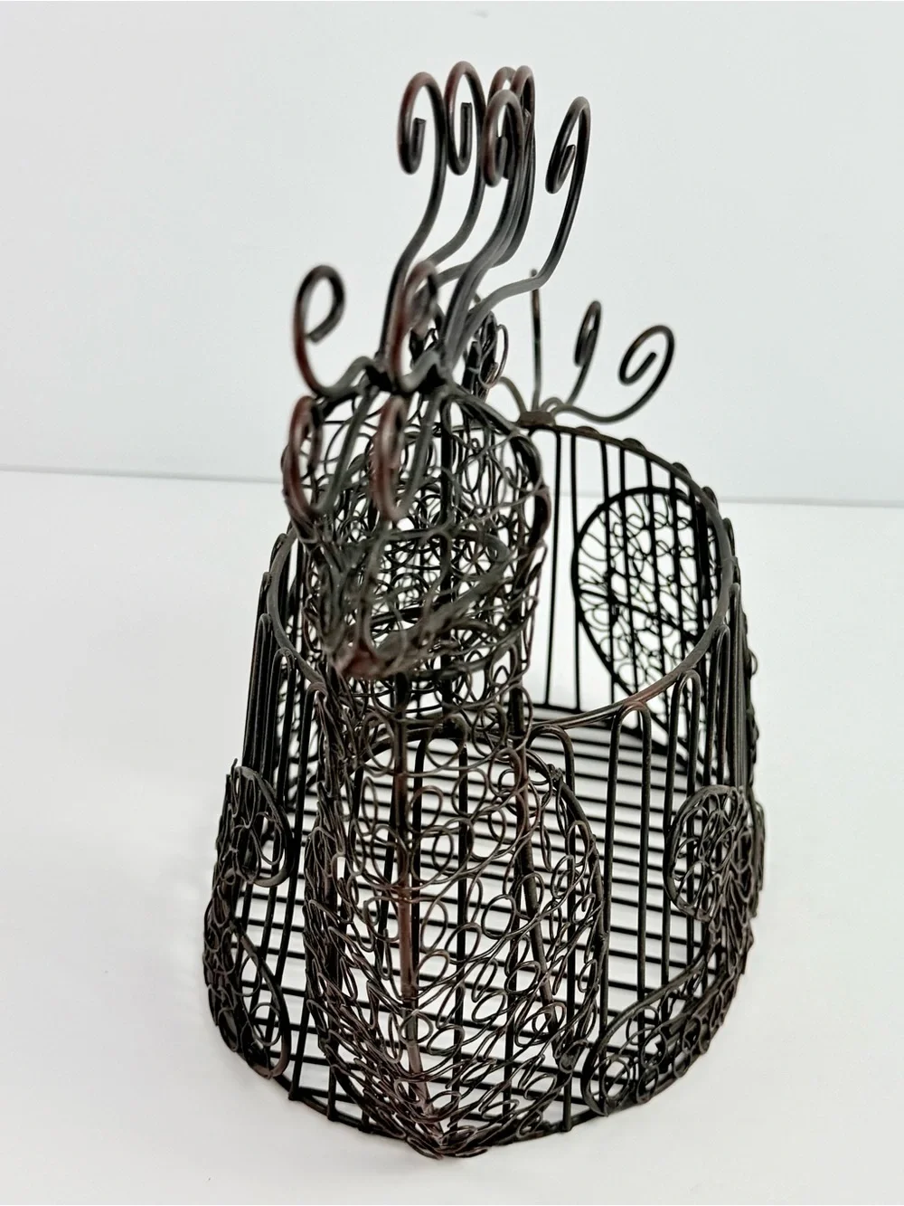 Vintage Black Wire Reindeer Basket  Christmas Holiday decor